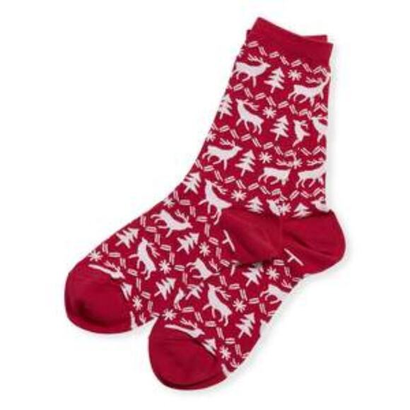 Vera Bradley Crew Socks Reindeer Intarsia Red White - Picture 1 of 2